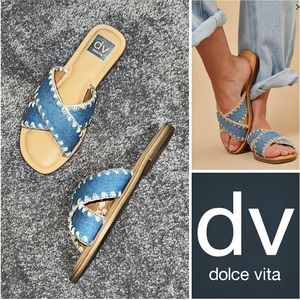 NEW - DV by DOLCE VITA - Womens Juneau Denim Cross Strap Slides Sandal - SIZE 7